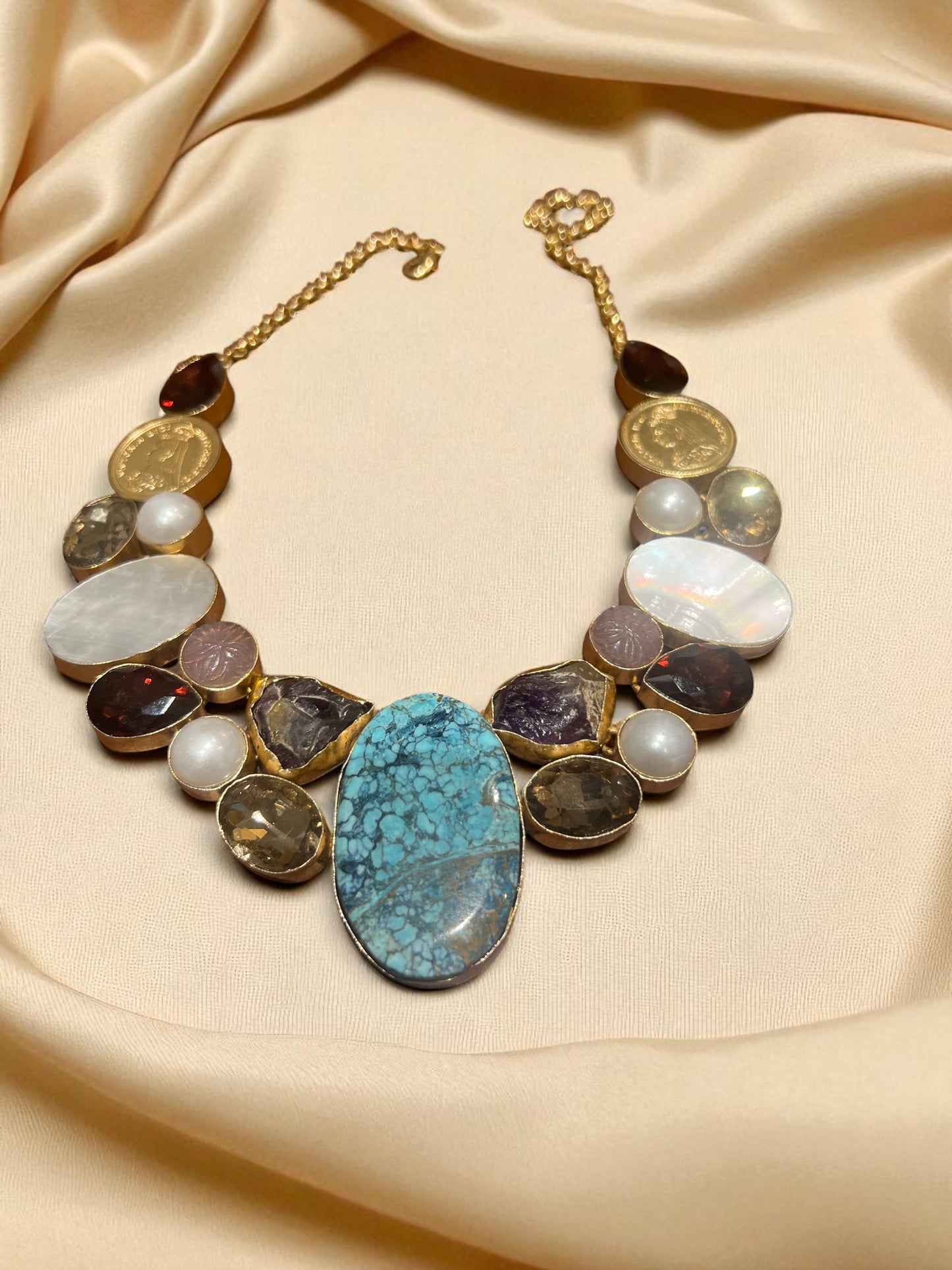 Coin & Turquoise Statement Necklace