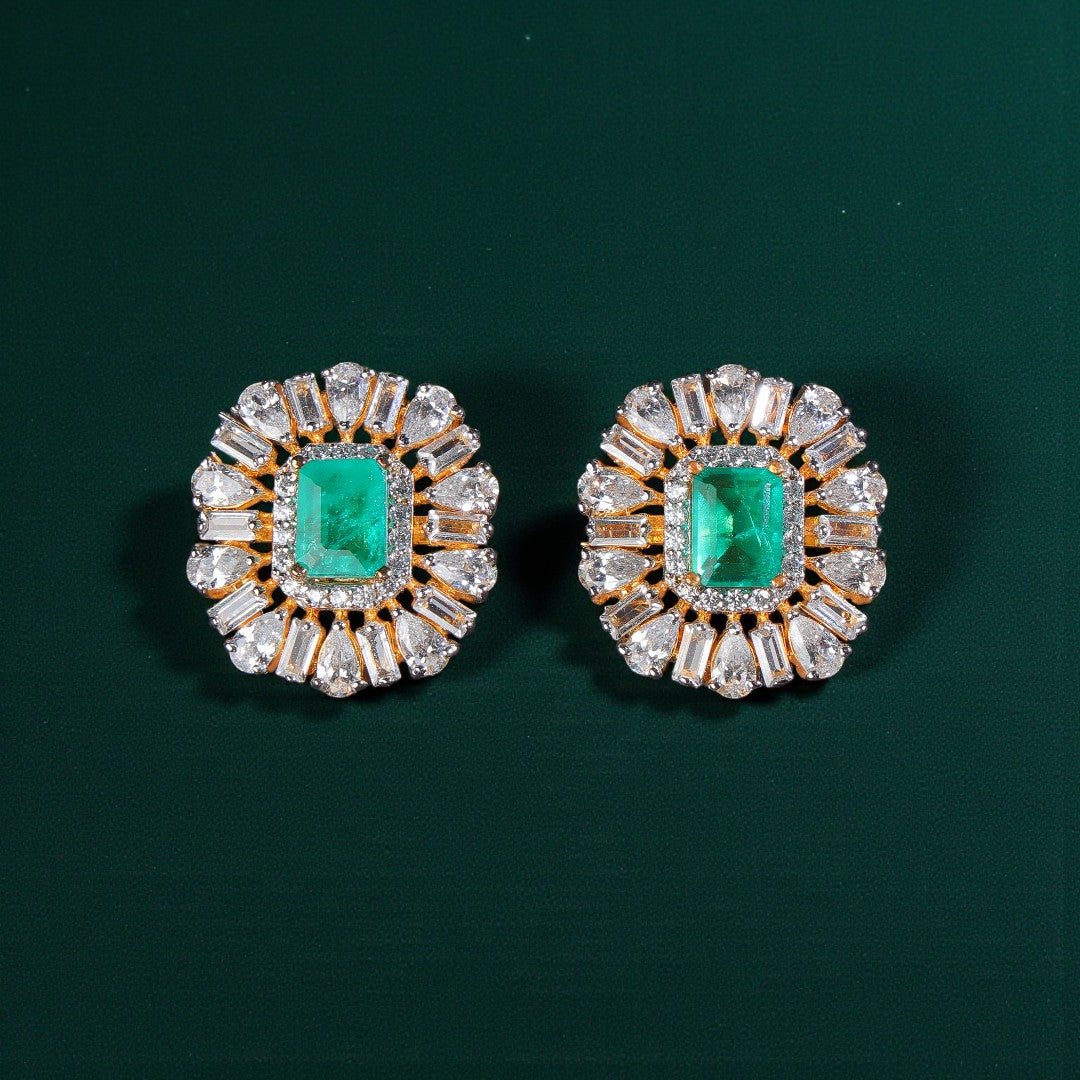 Pure Silver Emerald Halo Studs
