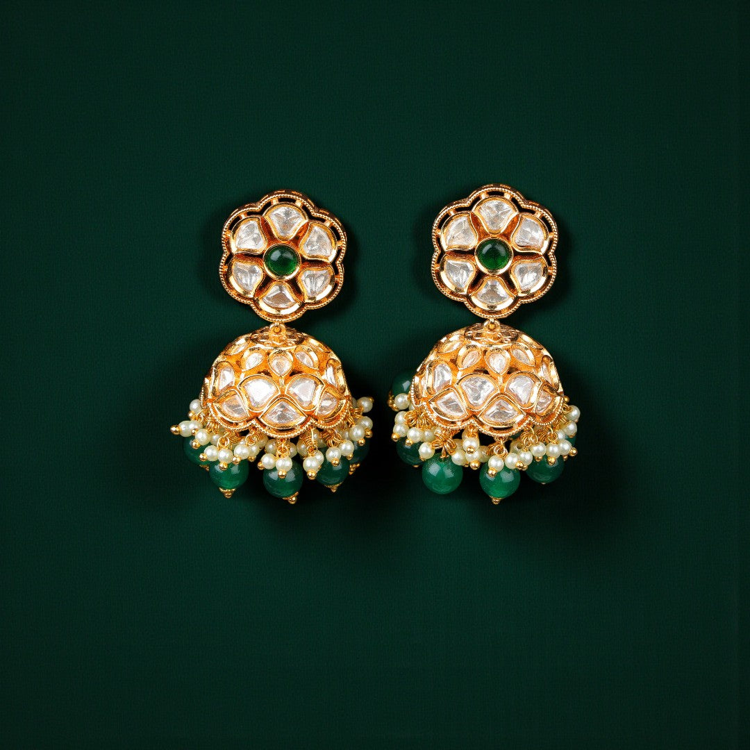 Green Polki Jhumkas
