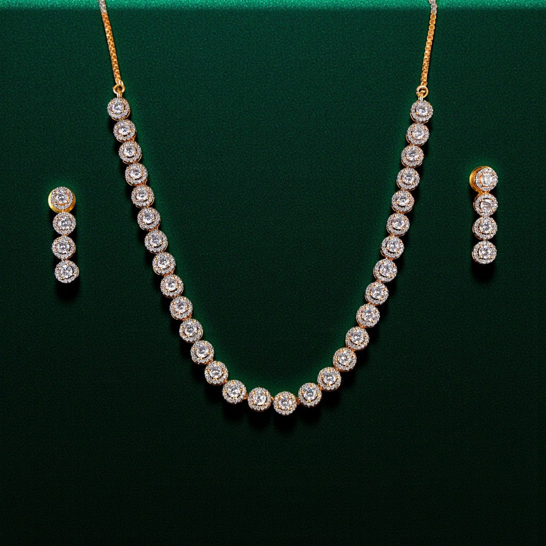 Round Halo Necklace Set
