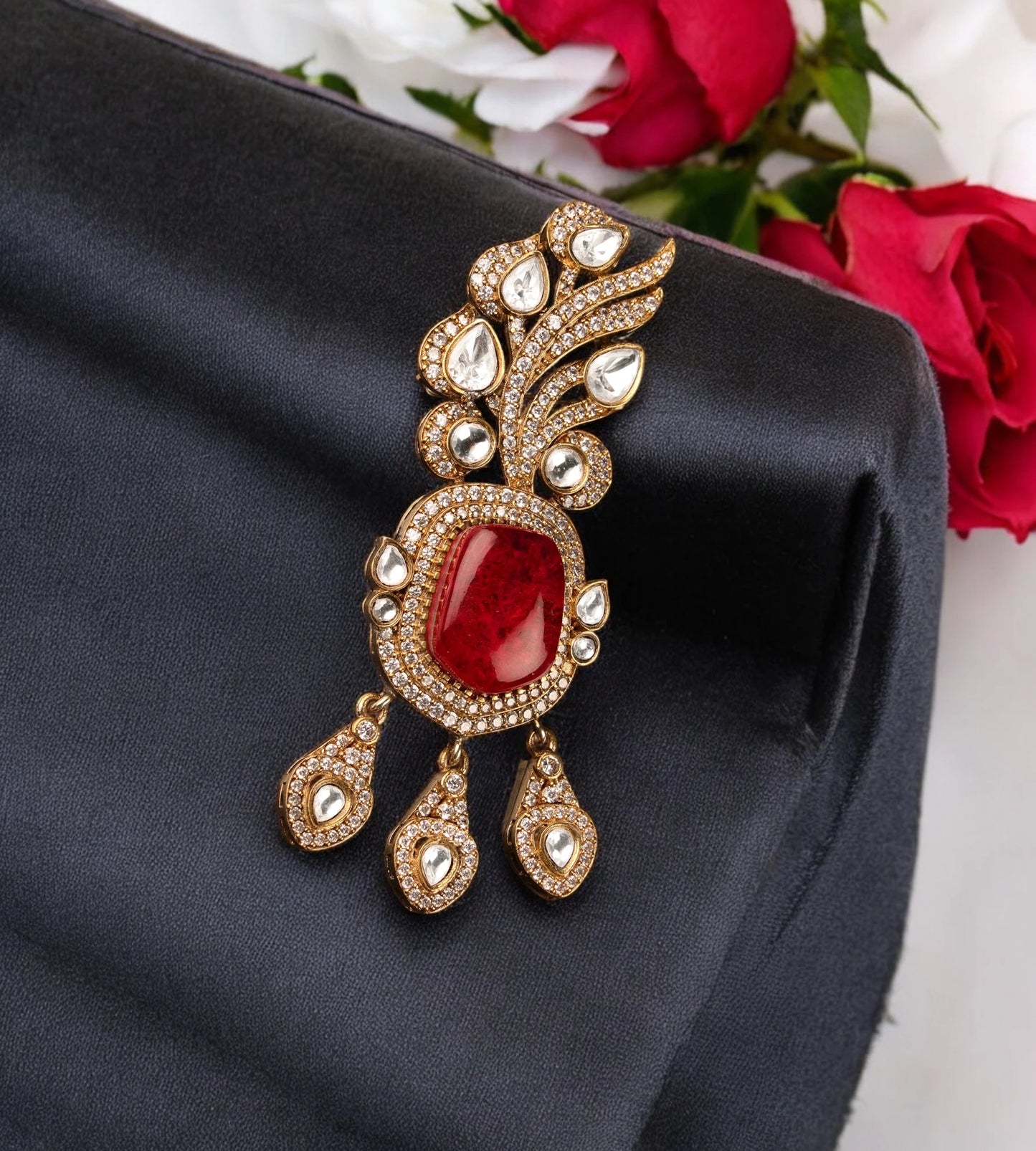 Floral Red Brooch