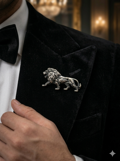 Pure Silver Regal Leo Brooch