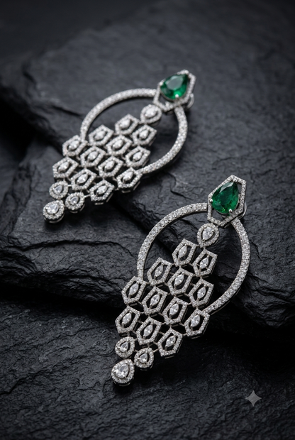 Noir Mesh Emerald Danglers