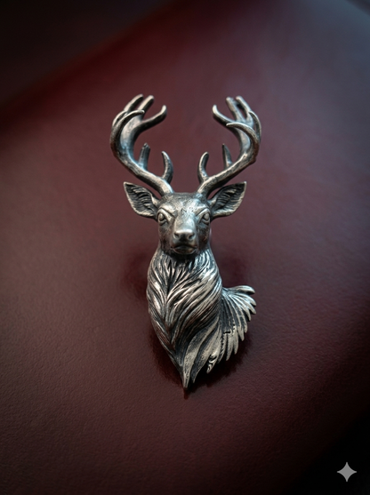 Pure Silver Obsidian Stag Brooch
