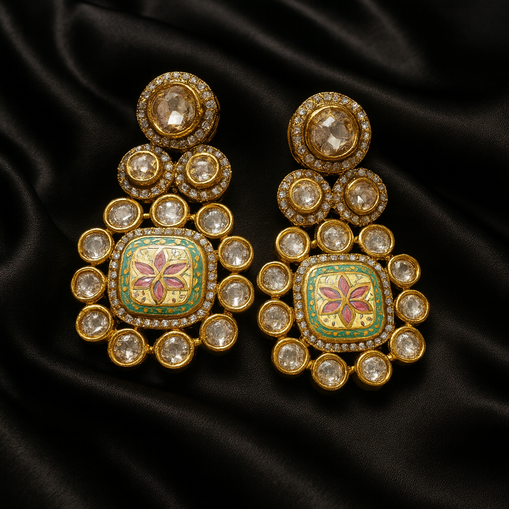 Golden Meenakari Balis