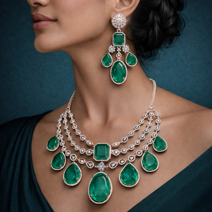 Emerald Drop Necklace Set