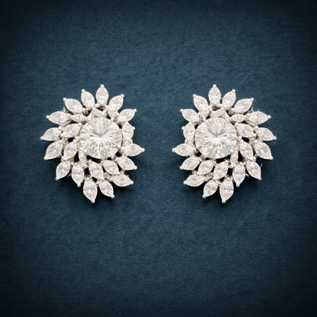 Pure Silver Floral Halo Studs