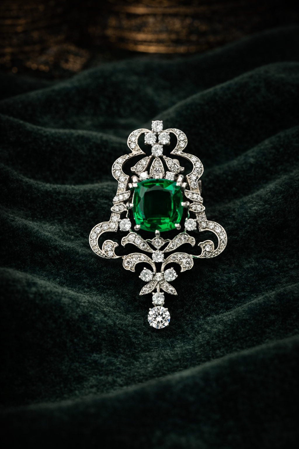 Pure Silver Royal Emerald Brooch