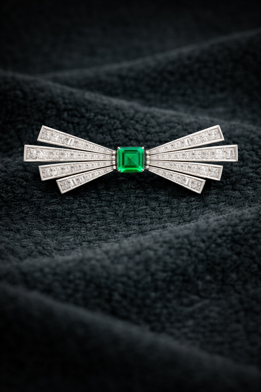 Pure Silver Emerald Rays Brooch