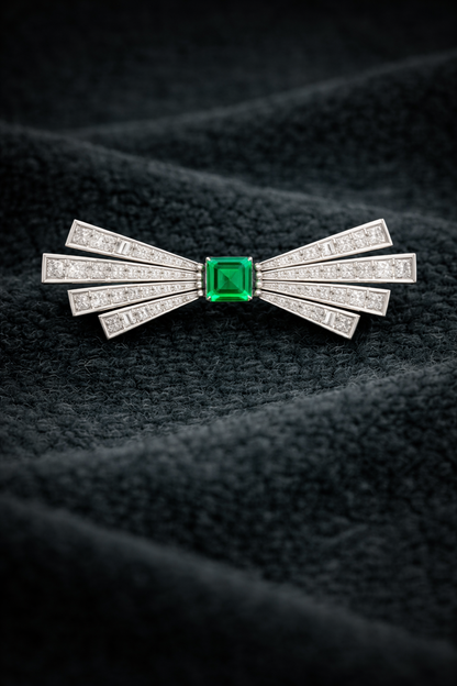 Pure Silver Emerald Rays Brooch