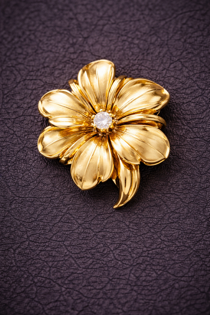 Pure SIlver Golden Floral Brooch