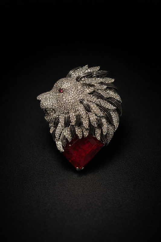 Lion Ruby Brooch