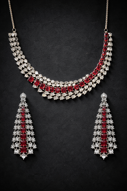 Ruby Cascade Necklace Set
