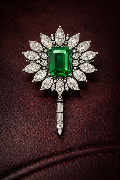 Pure Silver Emerald Regalia Brooch
