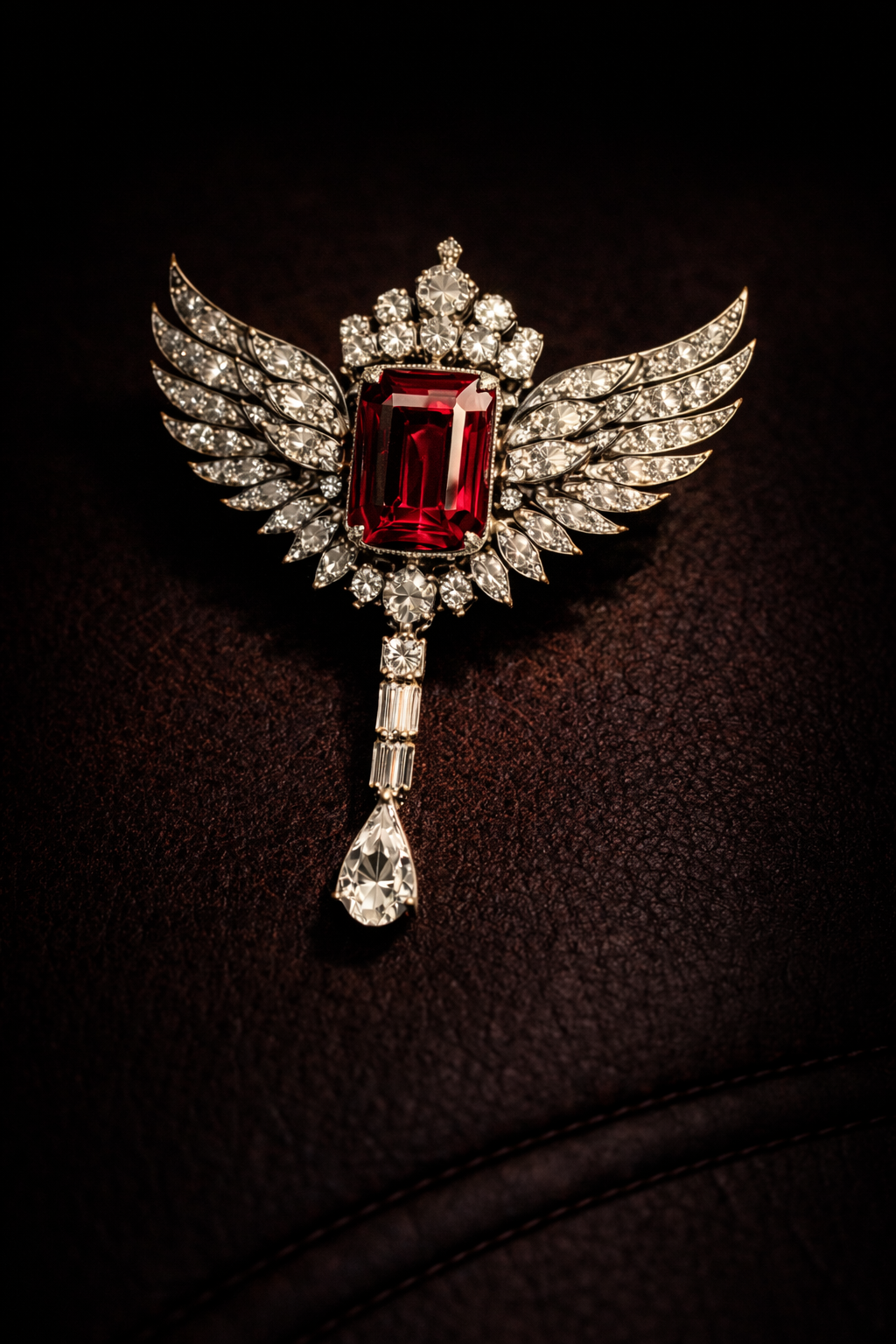 Pure Silver Ruby Wing Brooch