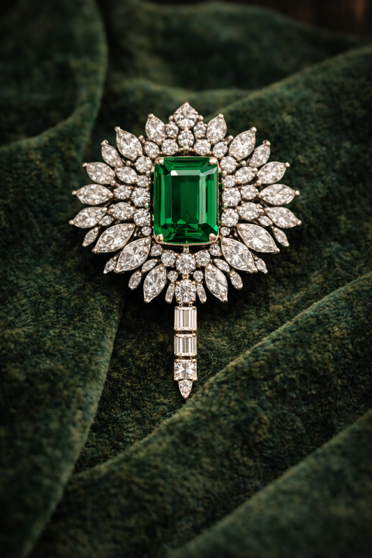 Pure Silver Emerald Signet Brooch