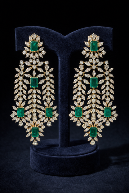 Pure Silver Emerald Danglers