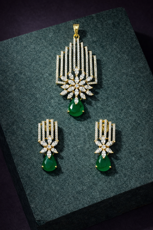Elegant Emerald Pendant Set