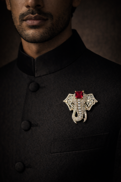 Luxe Ruby Elephant Brooch