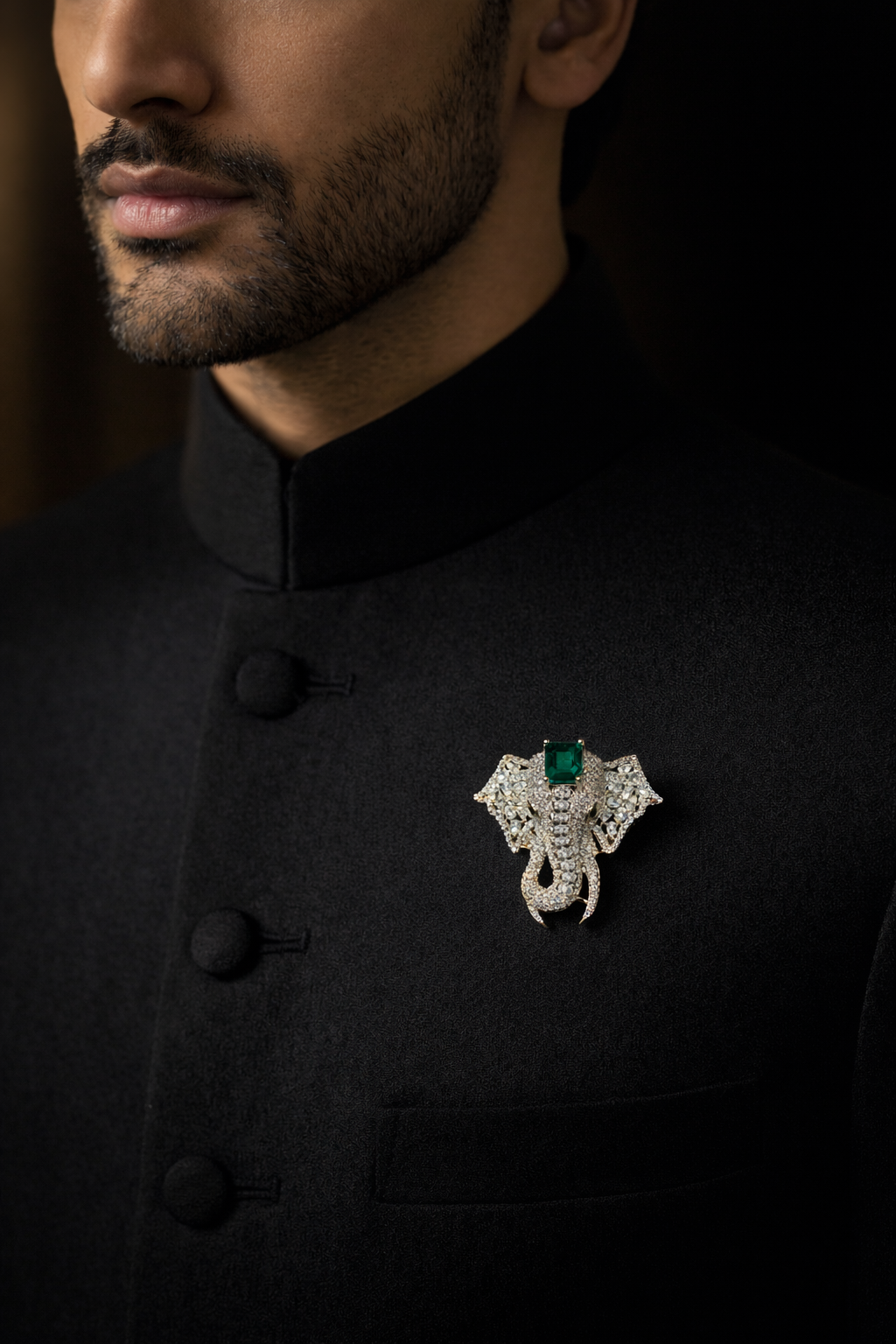 Luxe Emerald Elephant Brooch