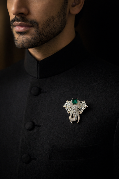 Luxe Emerald Elephant Brooch