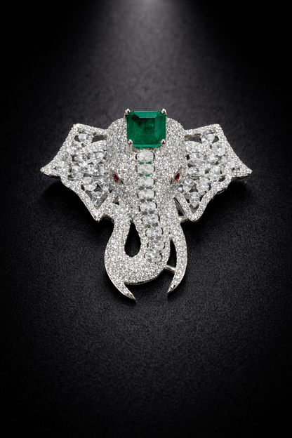 Luxe Emerald Elephant Brooch