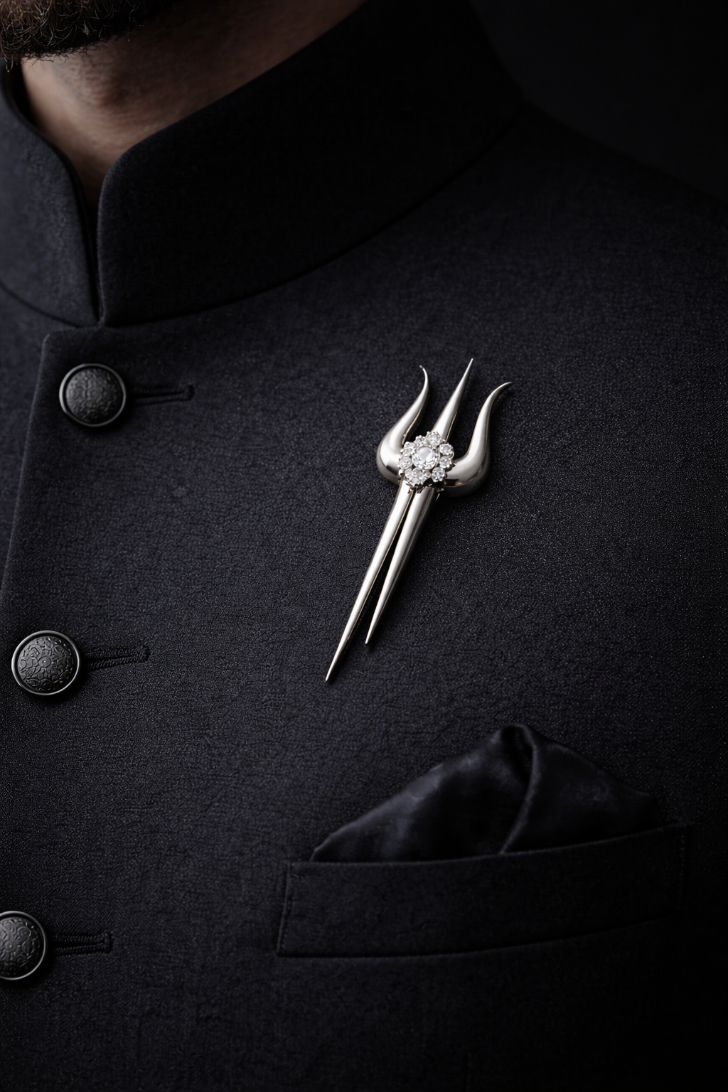 Pure Silver Trishul Trace Brooch