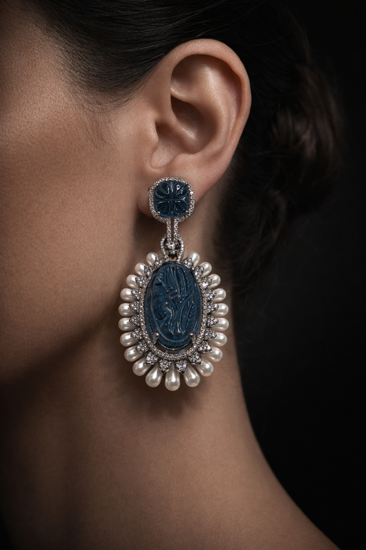 Azure Pearl Halo Earrings