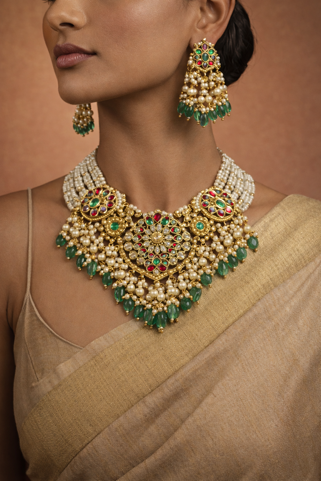 Emerald Polki Necklace Set