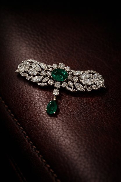 Pure Silver Emerald Aurelian Brooch