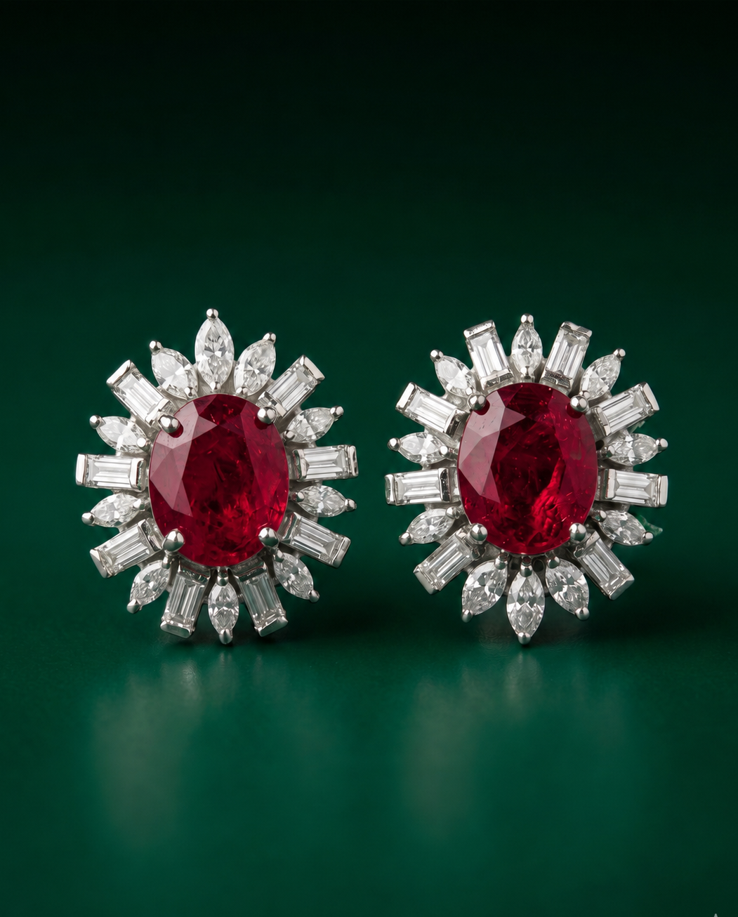 Pure Silver Ruby Starburst Studs