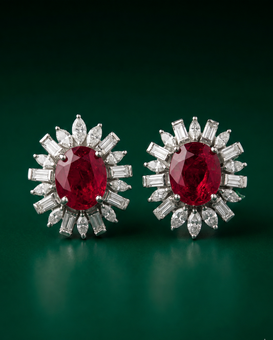 Pure Silver Ruby Starburst Studs
