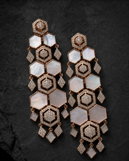 Rose Pearl Hex Earrings
