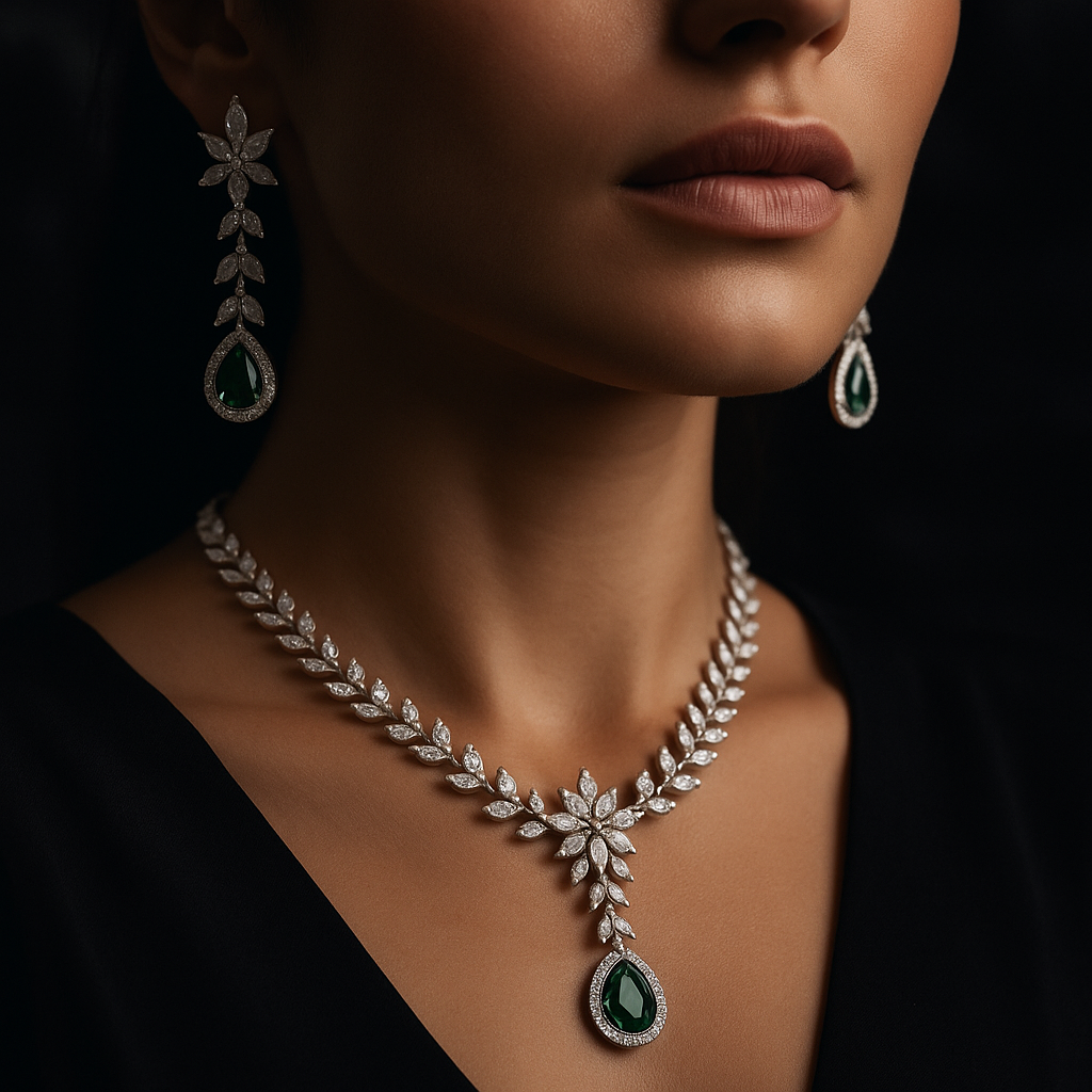 Emerald Drop Necklace Set