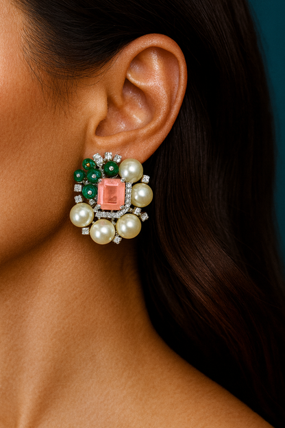 Coral Blossom Pearl Studs