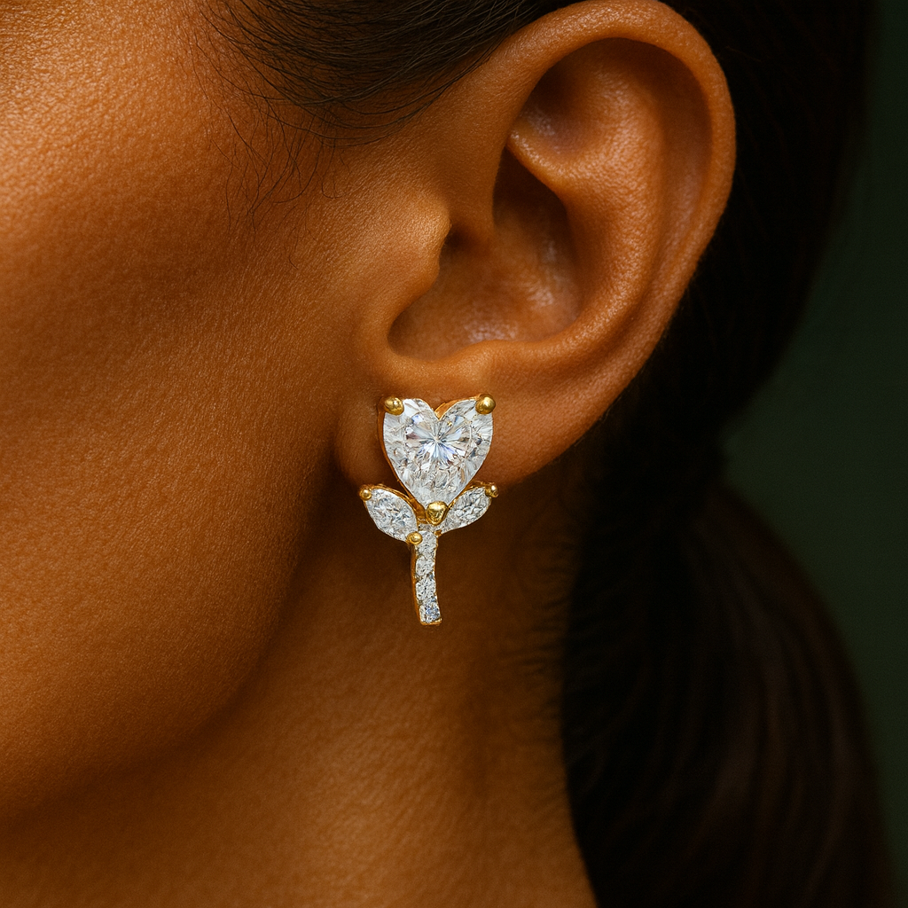 Silver Heart Blossom Studs