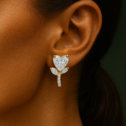 Silver Heart Blossom Studs