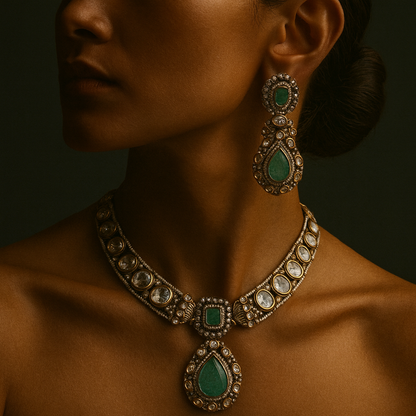 Green Polki Necklace Set