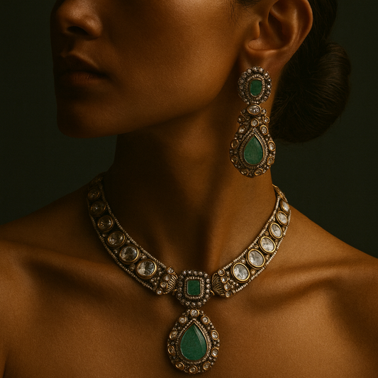 Green Polki Necklace Set