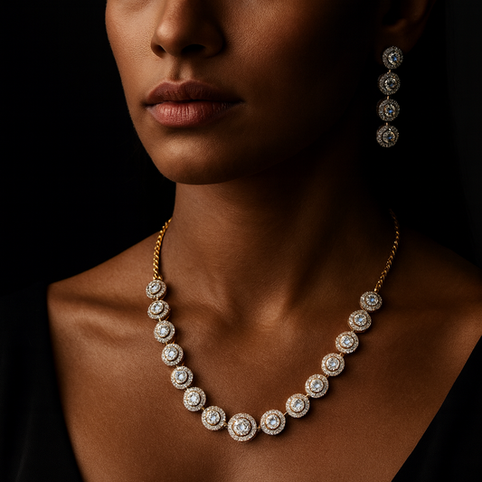 Round Halo Necklace Set