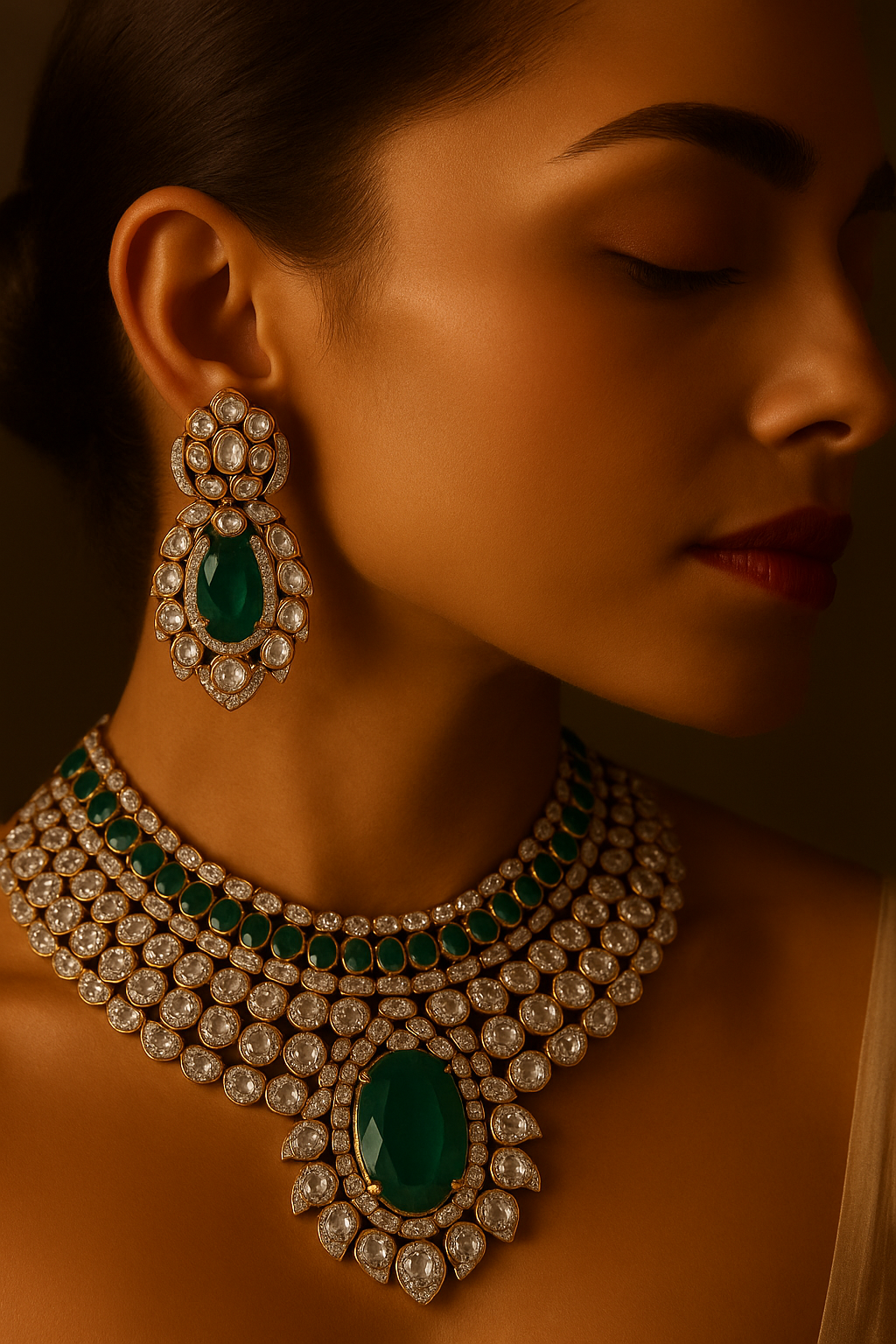 Emerald Jadau Necklace Set