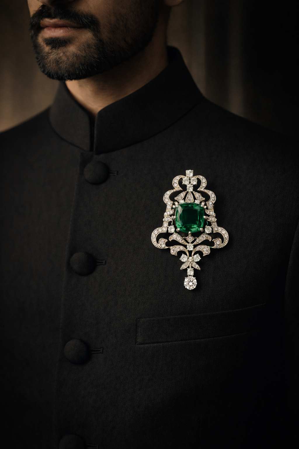 Pure Silver Royal Emerald Brooch
