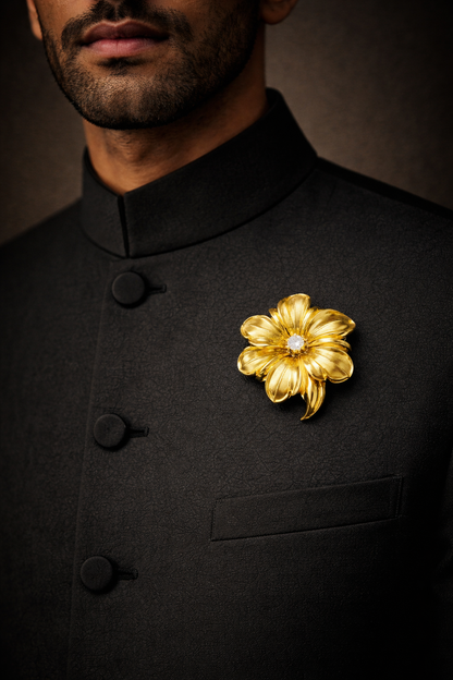 Pure SIlver Golden Floral Brooch