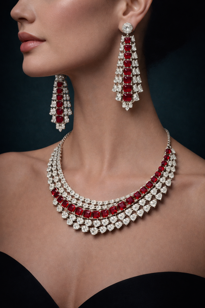 Ruby Cascade Necklace Set