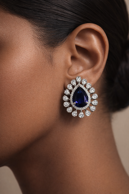 Pure Silver Sapphire Studs