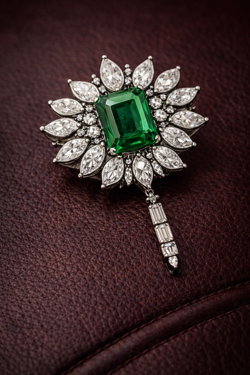 Pure Silver Emerald Regalia Brooch