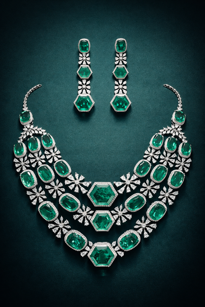 Emerald Triple Brilliance Necklace Set