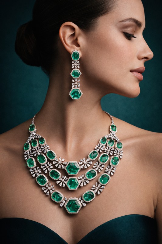 Emerald Triple Brilliance Necklace Set