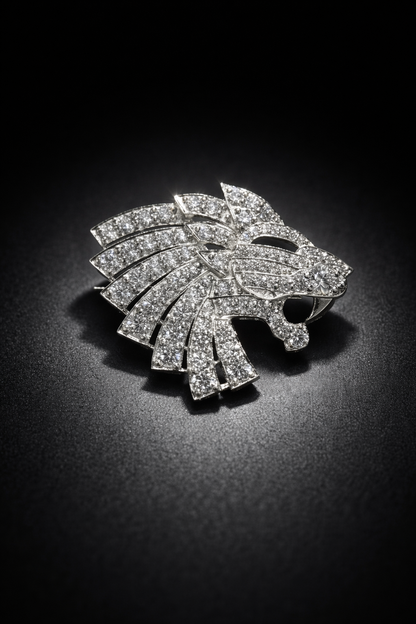 Pure Silver Lion Arc Brooch