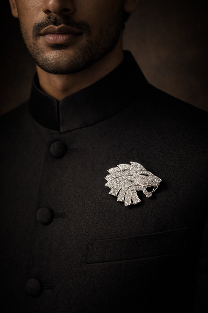 Pure Silver Lion Arc Brooch